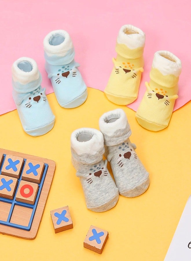 Yellow Bee Animal Design Anti-Skid Socks for Boys, Yellow, Blue, White, 6-12 Months - Image 2