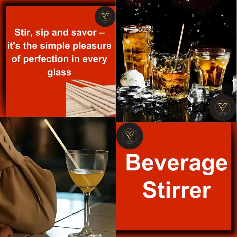 VELEXE Wooden Disposable Round Bamboo Cocktail & Wine Stirrer | 8 Inches (20 CM) | Pack of 500 | Ideal for Cocktails, Mocktails, Wine, Vodka, Gin, Mixers and Drinks | Eco-Friendly & Sustainable - Image 4