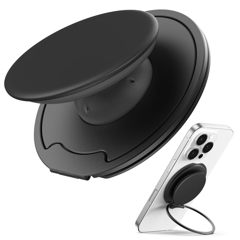 Sinjimoru for MagSafe Phone Grip â€” 3000G Magnetic Hold, Soft Silicone Comfort, Metal Plate Included, iPhone 17/16/15/14/13, M-Tap Tok Ring Stand Black - Image 1