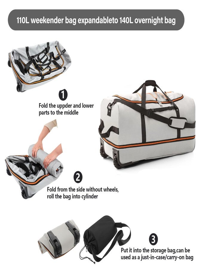 Vomgomfom 110-140L Foldable Soft Side Wheeled Duffel Bag, Grey, 110-140L, Foldable Wheeled Duffel Bag - Image 3