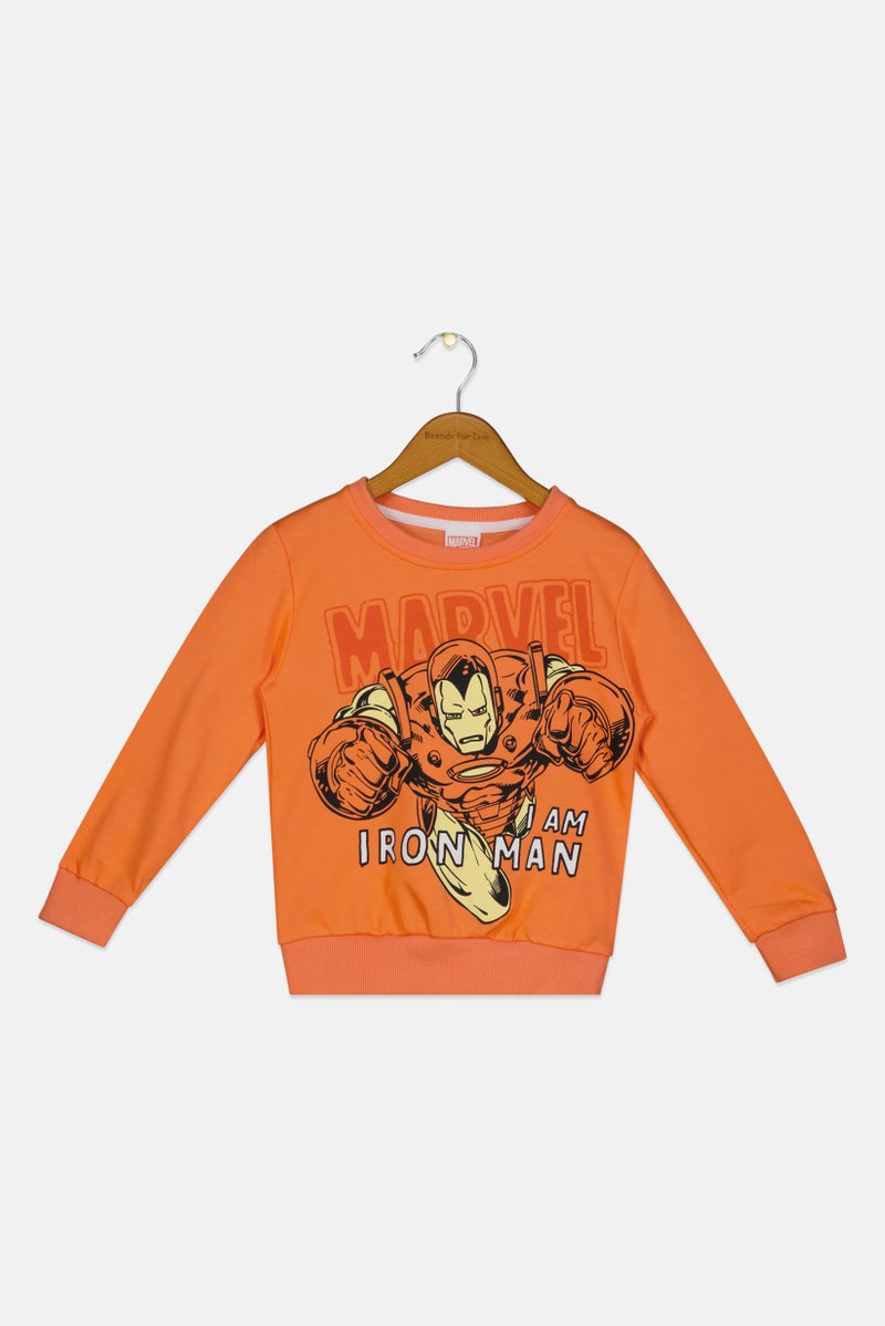 MARVEL Toddlers Boy Iron Man Graphic Print Long Sleeve Sweatshirt, Orange - Image 1