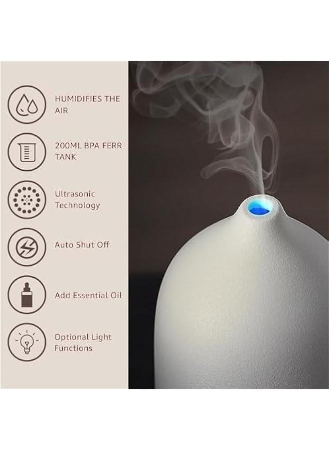 HOOKOR - Essential Oil Diffuser Humidifiers,Aromatherapy Diffuser, Ceramic Wood Grain Diffusers for Oils,7-Color Night Light Aroma Home,Office and Trip (White, 250ml) - Image 1