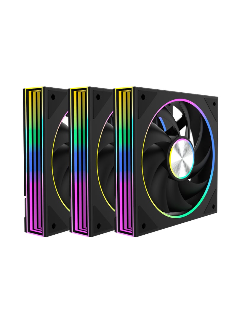 POWER Black Edition Addressable RGB 3-pin Fan, 24 Individual LEDs, 120mm PWM Static Pressure Fan, Absorption Pad for PC Case and Liquid Cooler (3 Pack)  - Image 1