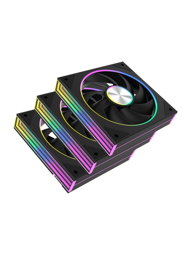 POWER Black Edition Addressable RGB 3-pin Fan, 24 Individual LEDs, 120mm PWM Static Pressure Fan, Absorption Pad for PC Case and Liquid Cooler (3 Pack)  - Image 2