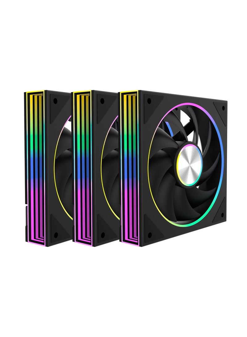 باور مجموعة من 3 مراوح تبريد مقاس 120 مم بتقنية ARGB RGB PWM لضغط الهواء الساكن لأجهزة الكمبيوتر - تبريد هادئ بتدفق هواء عالٍ لأجهزة الكمبيوتر المخصصة للألعاب وأنظمة التبريد السائل. - Image 3