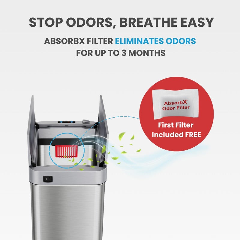 iTouchless 18 Gallon Sensor 2.0 Technology Wings Open Sensor Kitchen Trash Can with AbsorbX Odor Filter and Dog-Proof Lid Lock, Slim Stainless Steel Bin for Home Office Garage Business Store School - Image 5