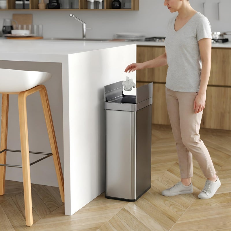 iTouchless 18 Gallon Sensor 2.0 Technology Wings Open Sensor Kitchen Trash Can with AbsorbX Odor Filter and Dog-Proof Lid Lock, Slim Stainless Steel Bin for Home Office Garage Business Store School - Image 2