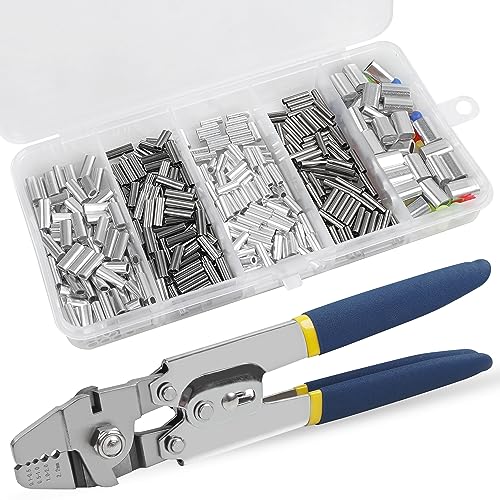 SILANON Fishing Crimping Tool KitStainless Steel Fishing Crimping Pliers Wire Rope Crimping Tool with 430pcs 5 Sizes Aluminum Copper Barrel Crimp Sleeves Beads Set4 Crimping Sizes - Image 1