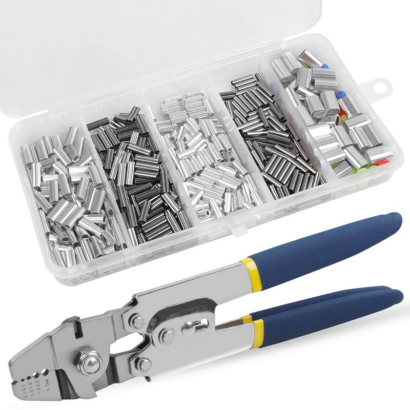 SILANON Fishing Crimping Tool KitStainless Steel Fishing Crimping Pliers Wire Rope Crimping Tool with 430pcs 5 Sizes Aluminum Copper Barrel Crimp Sleeves Beads Set4 Crimping Sizes - Image 2