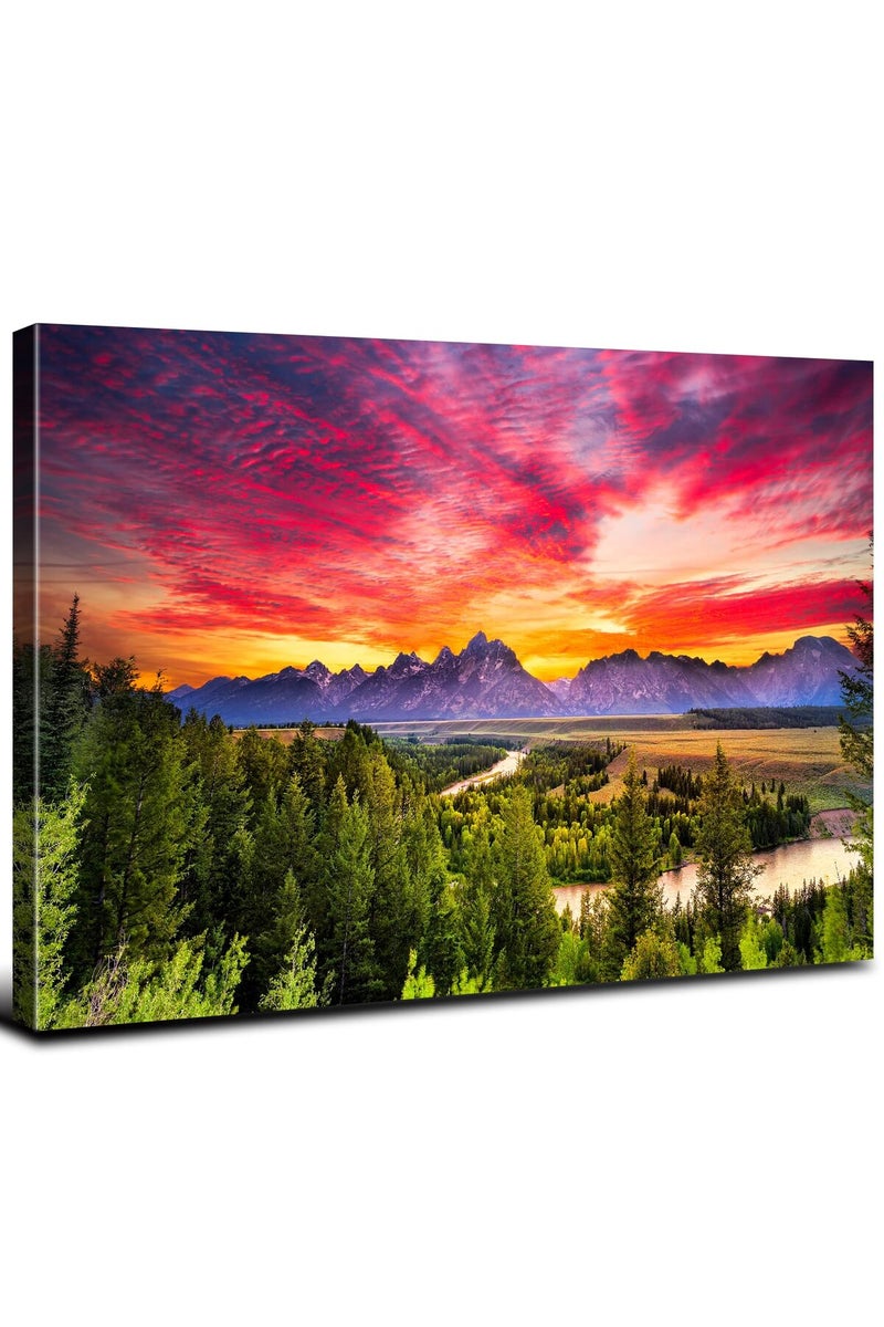 YOOOAHU Grand Teton Canvas Wall Art - Mountain Sunset - Image 1