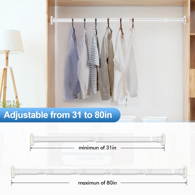 CorkLatta White Shower Curtain Rod 31 to 80 Inch,1 Inch Diameter Adjustable Spring Tension Stainless Steel Telescoping Rod,Easy Install,No Rust - Image 4
