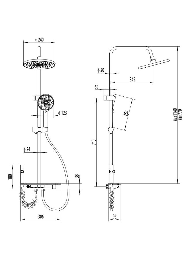 Milano Plus Piano Rain Shower Round Gun Grey-Made In China, Brass, Bathroom Shower Fixture For Daily Bathing, With 5 Years Warranty - Image 3