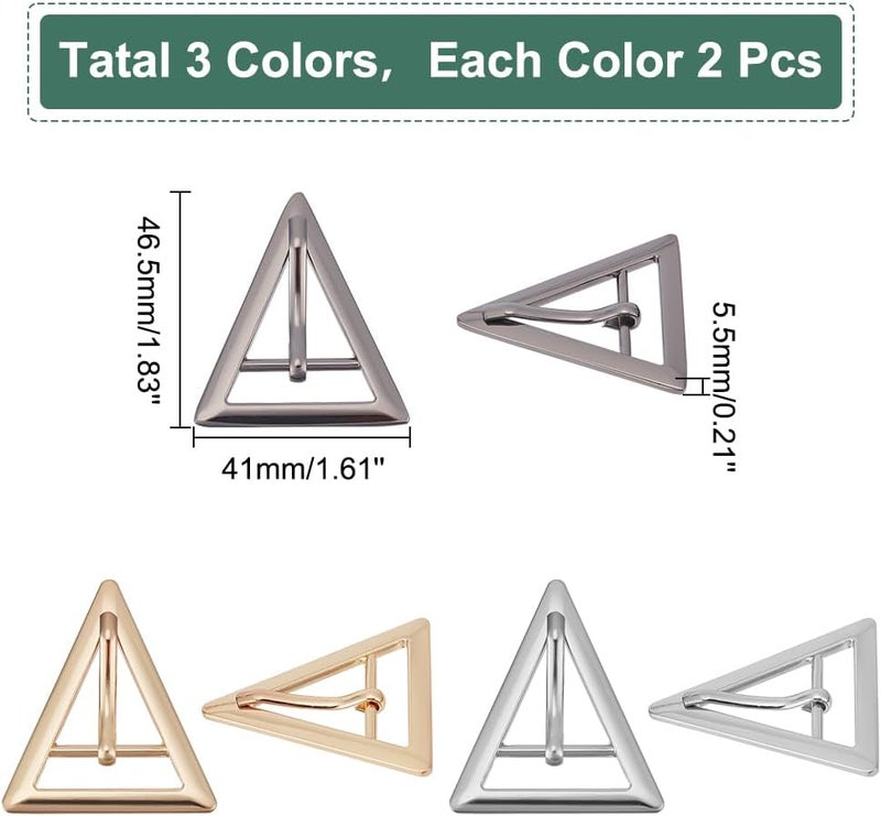 klarako 3 Colors Tri Glide Metal Roller Buckle, 6pcs Triangle Metal Adjustable Purse Slides Buckle Zinc Alloy Center Bar Buckles for Luggage Belt Strap Backpack Buckle DIY Craft Accessories, 20mm - Image 2