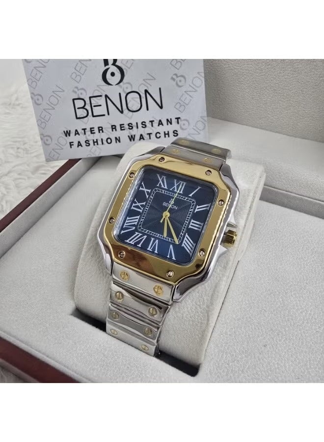 Modern, high-quality men's watMen's steel wristwatch, Cartier style, water-resistant, modern and high quality, silver strap with a blue dialerproof wristwatch with a silver strap and blue dial.