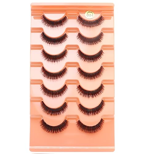 DAODER 10MM Mink Lashes Thick Short False Eyelashes Natural Look Wispy Clear Band Eyelashes Strip by DAODER Thin Band Soft D Curl Lash Extension Look 7Pairs 004 Thick Short - Image 1