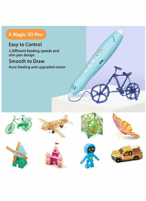 3D Pen for Kids Aged 4+, 3D Printing Pen for 3D Thinking Training, Wireless 3D Pen with 2 Feeding Speeds, Built-in Rechargeable Battery, 1.75cm PCL Filament is Included
