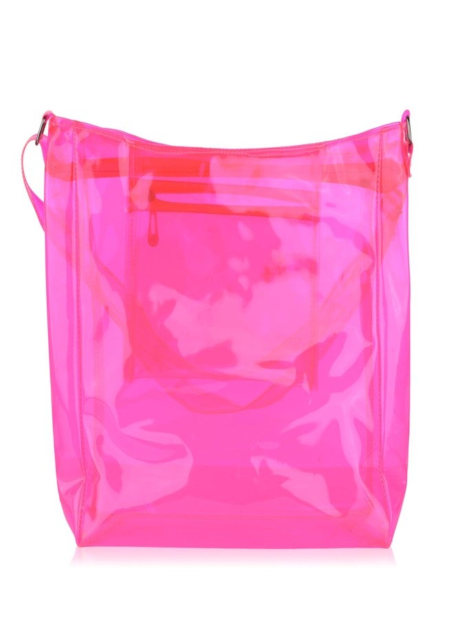 Echo Boomers Transparent Shoulder Bag - Neon Pink | Stylish, Spacious, Durable & Multipurpose PVC Tote - Image 2