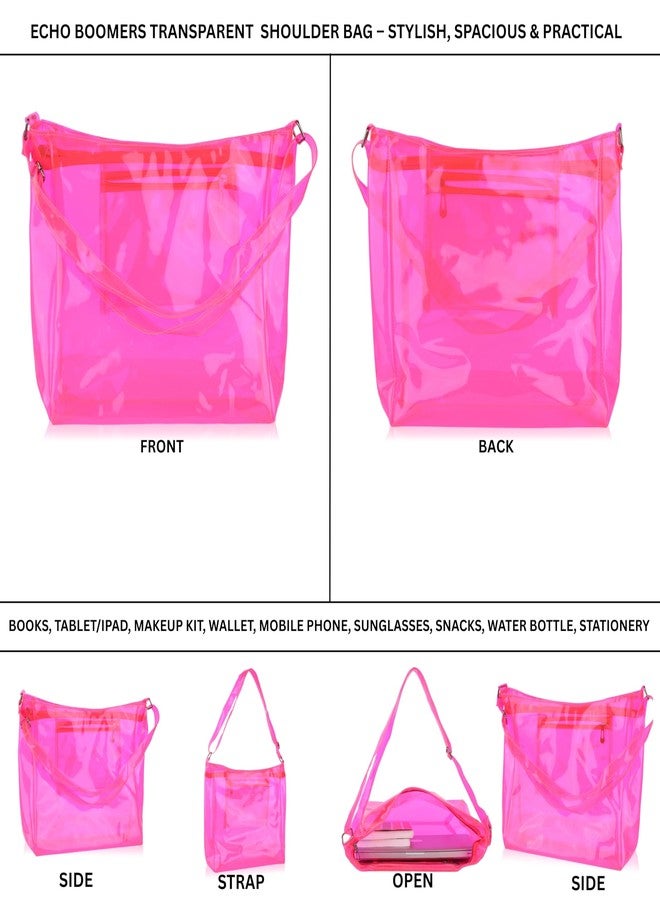 Echo Boomers Transparent Shoulder Bag - Neon Pink | Stylish, Spacious, Durable & Multipurpose PVC Tote - Image 5