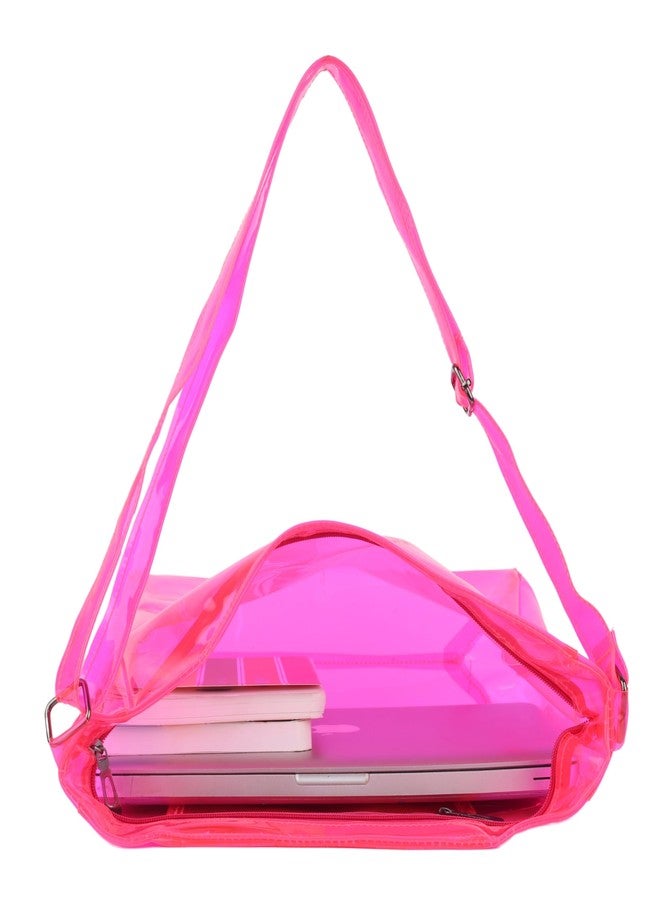 Echo Boomers Transparent Shoulder Bag - Neon Pink | Stylish, Spacious, Durable & Multipurpose PVC Tote - Image 4