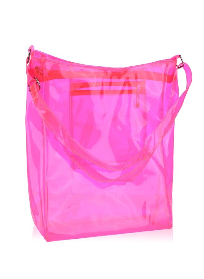 Echo Boomers Transparent Shoulder Bag - Neon Pink | Stylish, Spacious, Durable & Multipurpose PVC Tote - Image 3
