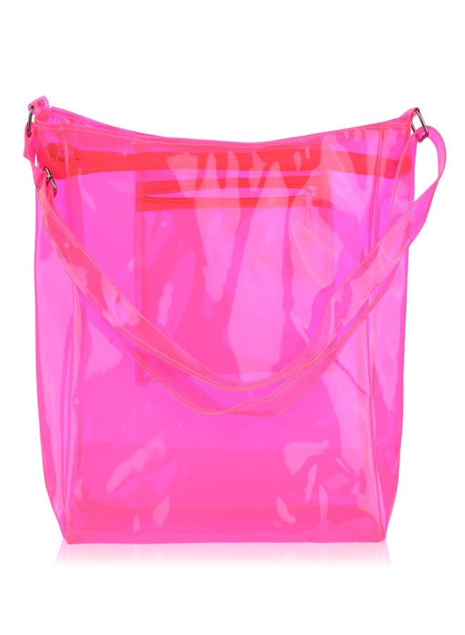 Echo Boomers Transparent Shoulder Bag - Neon Pink | Stylish, Spacious, Durable & Multipurpose PVC Tote - Image 1