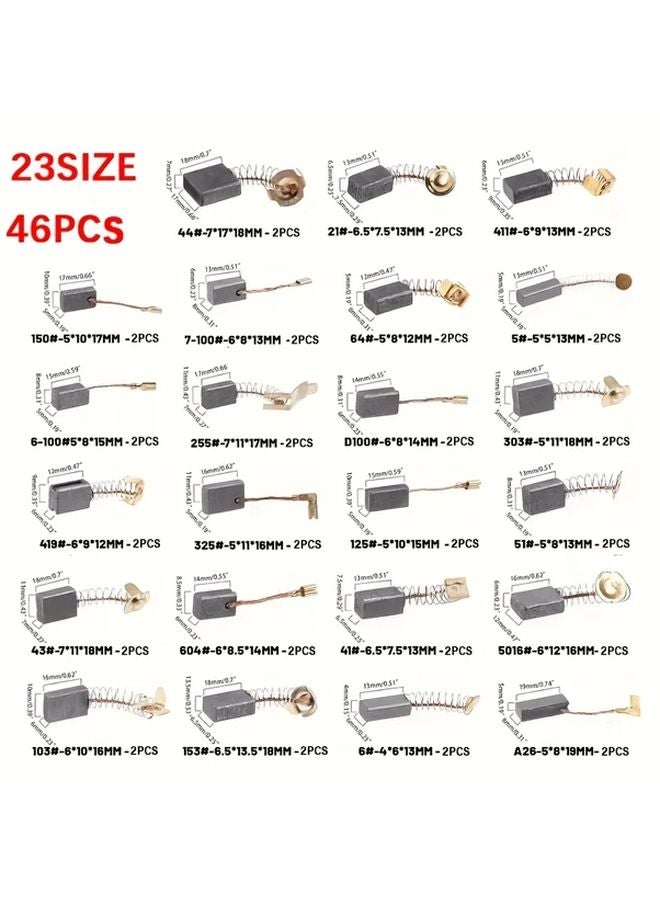 46pcs Electric Motor Carbon Brushes Assortment 23 Sizes Durable Metal Oxygen Free Copper Wire - Image 1