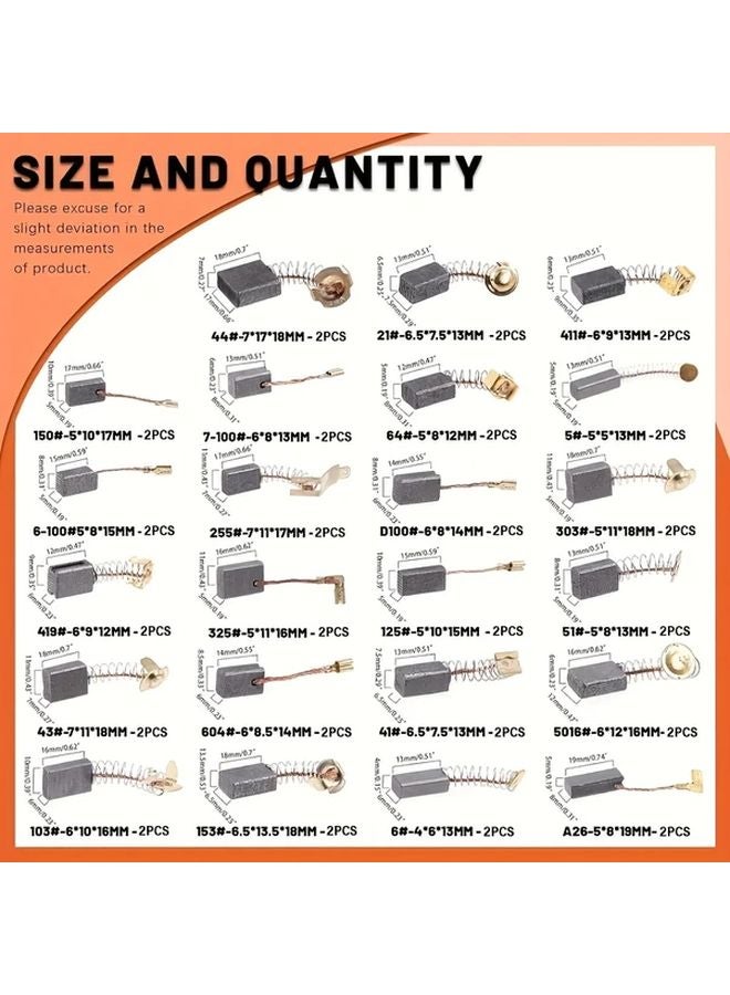 46pcs Electric Motor Carbon Brushes Assortment 23 Sizes Durable Metal Oxygen Free Copper Wire - Image 3