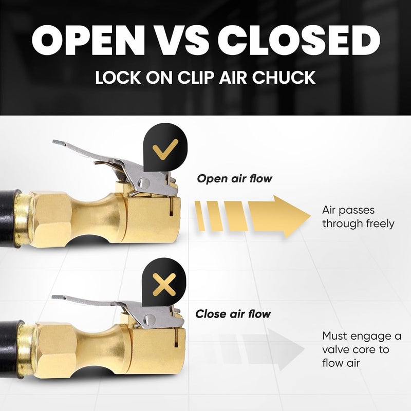 Ram-Pro Air Chuck, Closed Flow Heavy-Duty Locking Tire Air Chuck, With Quick Connect, Solid Brass, 1/4 Inch Female NPT Thread, 250 PSI, Fits Most Air Hose, Air Inflators, - 2 in a Pack - Image 4