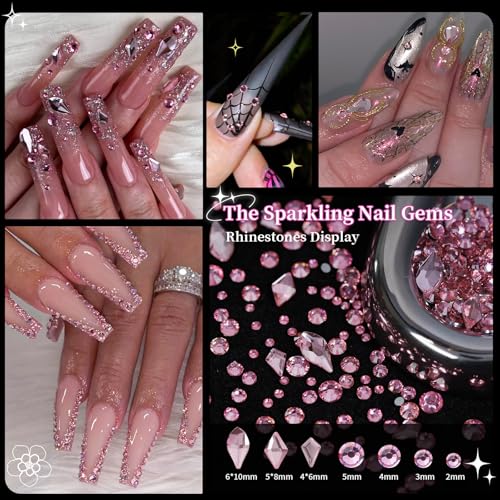 EARLMONI 12000PCS Flat Back Rhinestone Kits Pink Rhinestones Silver Face Gems Gold Nail Charms Flatback Pearls Rhinestone Picker Tool 3D Shapes Nails Jewels for Bedazzling Face Makeup and Nail Art - Image 3