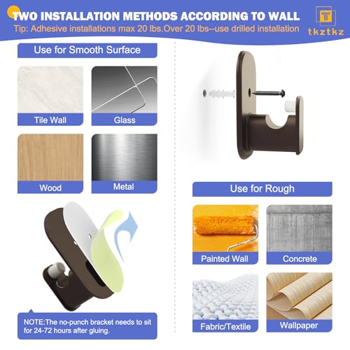 TKZTKZ Curtain Rods No Drilling for Windows 18 to 28 Inch:No Drill Small Bronze Curtain Rod with Adhesive Brackets for Bedroom,5/8" Apartment Renter Friendly Adjustable Drapery Rods Easy Install - Image 2