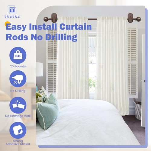 TKZTKZ Curtain Rods No Drilling for Windows 18 to 28 Inch:No Drill Small Bronze Curtain Rod with Adhesive Brackets for Bedroom,5/8" Apartment Renter Friendly Adjustable Drapery Rods Easy Install - Image 5