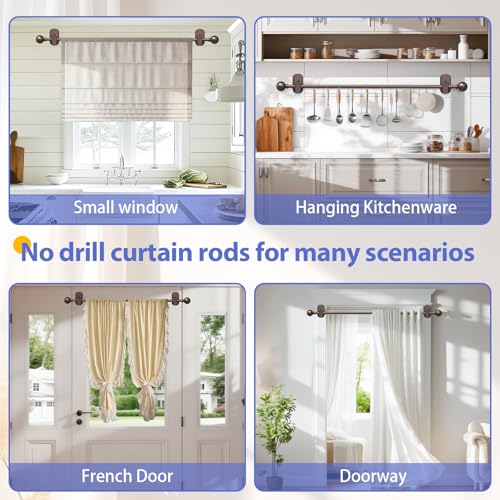 TKZTKZ Curtain Rods No Drilling for Windows 18 to 28 Inch:No Drill Small Bronze Curtain Rod with Adhesive Brackets for Bedroom,5/8" Apartment Renter Friendly Adjustable Drapery Rods Easy Install - Image 3