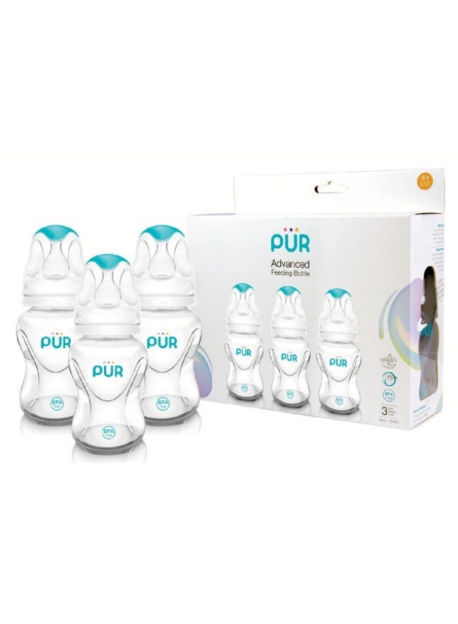 PUR Advanced 3-pack 125ml baby bottles - Safe, heat-resistant, BPA-free glass design - Image 1
