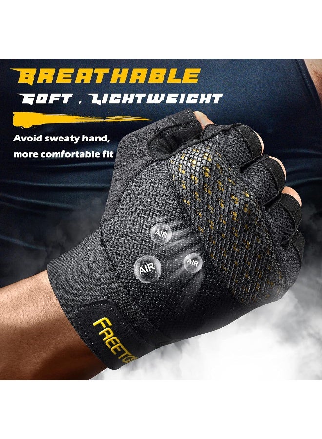 FREETOO FREETOO Workout Gloves for Men 2021 Latest, [Full Palm Protection] [Ultra Ventilated] Weight Lifting Gloves with Cushion Pads and Silicone Grip Gym Gloves Durable Training Gloves for Exercise Fitness  - Image 1