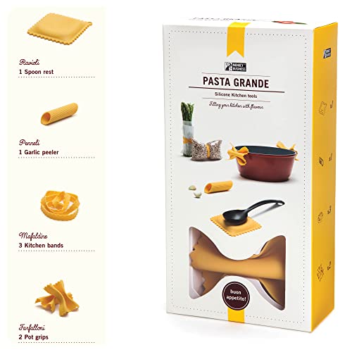 Monkey Business Pasta Grande - Fun Pasta Shaped Silicone Kitchen Tools in a Gift Box / 4 of our Pasta-shaped kitchen gadgets in one festive giftbox/Farfalloni, Ravioli, Penneli & Mafaldine/by Monkey Business - Image 1