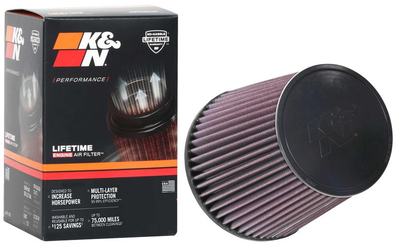 KN HighFlow Original Lifetime Universal ClampOn Air Filter High Performance Premium Washable Flange Diameter 5 In Filter Height 65 In Flange Length 1 In Shape Round Tapered RU1037