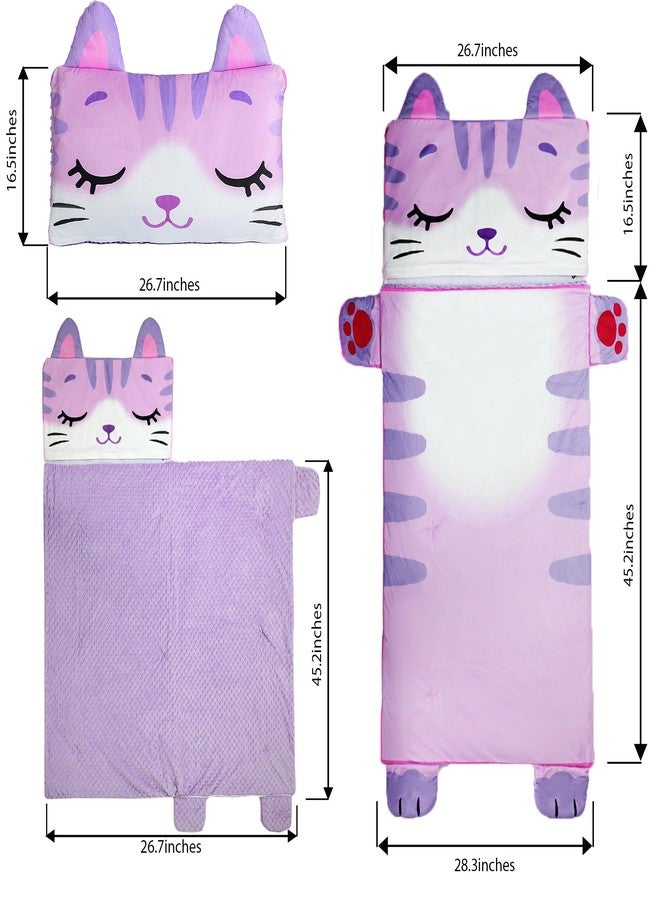 Wizland Kids Sleeping Bag Girls Daycare Mat Flannel Kitty Nap Preschool Rest Mats-Kindergarten, Fluffy Warm Portable Pink Nap Thick Nap Roll for Toddlers-61.8"×28.3" - Image 3