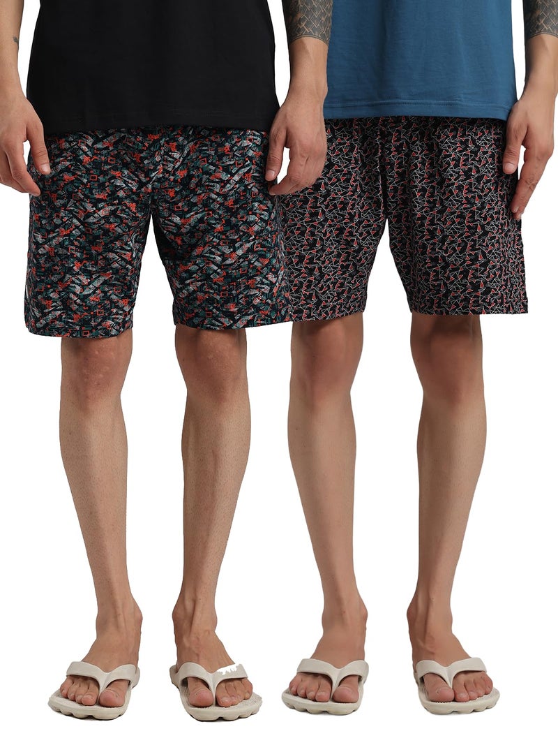 Bumchums Printed Knee Length Bermuda Shorts for Men, Cotton Fabric, Regular Fit, Pack of 2 - Image 4