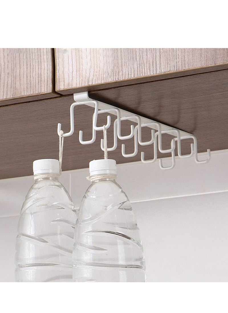 Mug Hooks Under Cabinet Hanging Holder, Muti-Functional Hanging Hook Rack Kitchen Utensil Cupboard Chest Organizer Coffee Cup Drying Holder Rack Cups Storage For Bar and Home (10 Hooks - White)