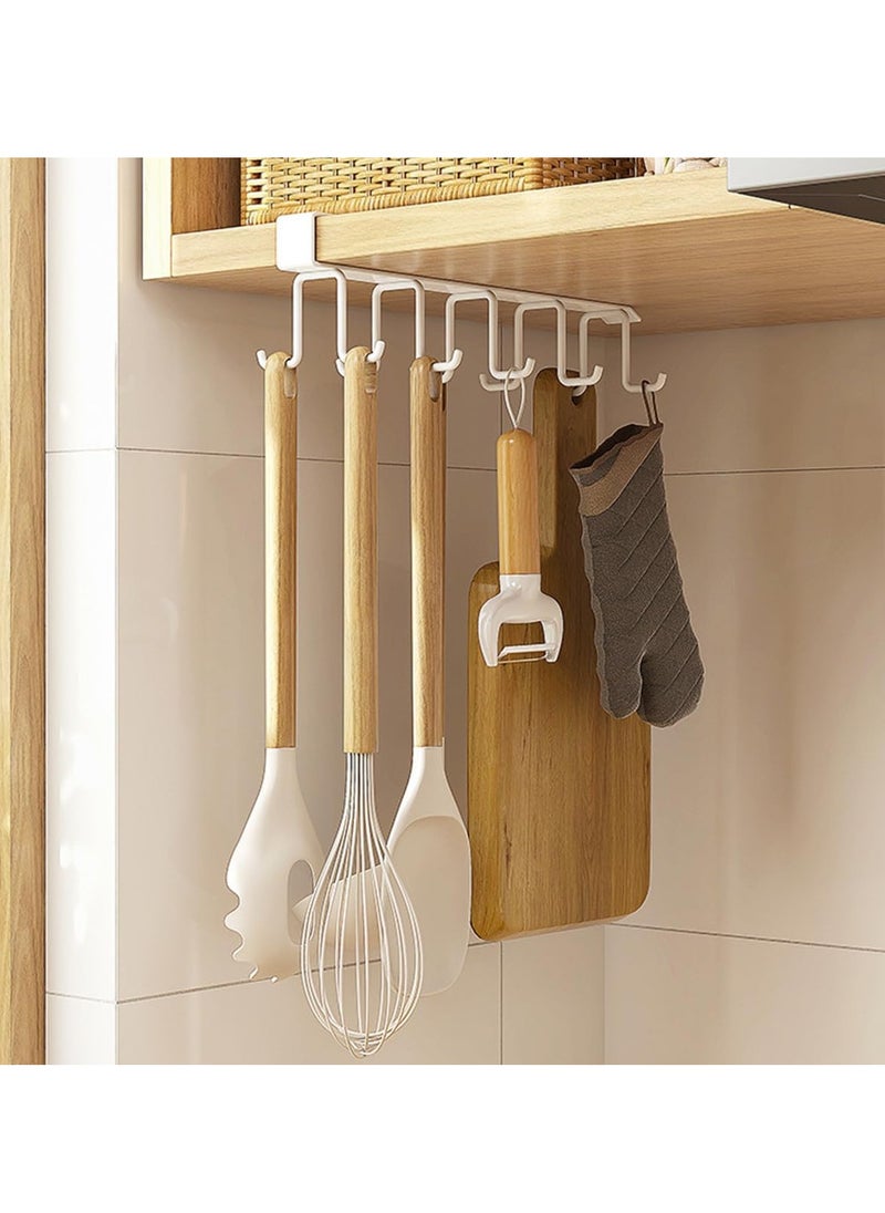 Mug Hooks Under Cabinet Hanging Holder, Muti-Functional Hanging Hook Rack Kitchen Utensil Cupboard Chest Organizer Coffee Cup Drying Holder Rack Cups Storage For Bar and Home (10 Hooks - White)