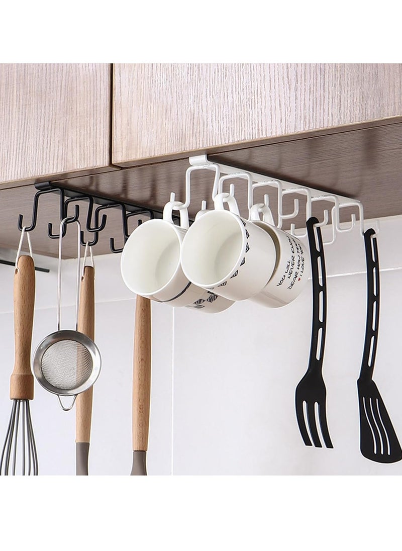 Mug Hooks Under Cabinet Hanging Holder, Muti-Functional Hanging Hook Rack Kitchen Utensil Cupboard Chest Organizer Coffee Cup Drying Holder Rack Cups Storage For Bar and Home (10 Hooks - White)