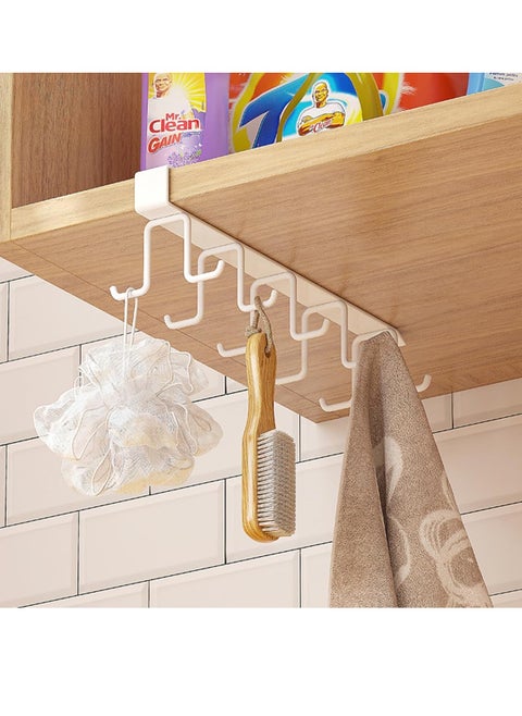 Mug Hooks Under Cabinet Hanging Holder, Muti-Functional Hanging Hook Rack Kitchen Utensil Cupboard Chest Organizer Coffee Cup Drying Holder Rack Cups Storage For Bar and Home (10 Hooks - White)