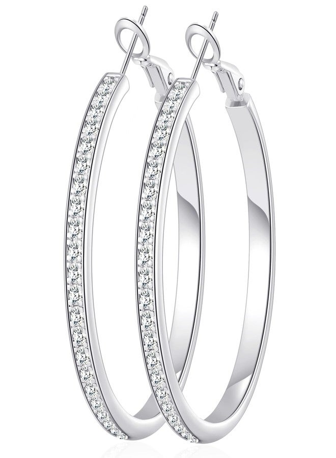 OOOPEL Large Rhinestone Hoops Sparkly Big CZ Hoop Earrings for Women Non Tarnish 925 Sterling Silver/Gold Plated Rhinestone Earrings for Sensitive Ears 30/40/50/60mm, 40, Silver, Cubic Zirconia - Image 1