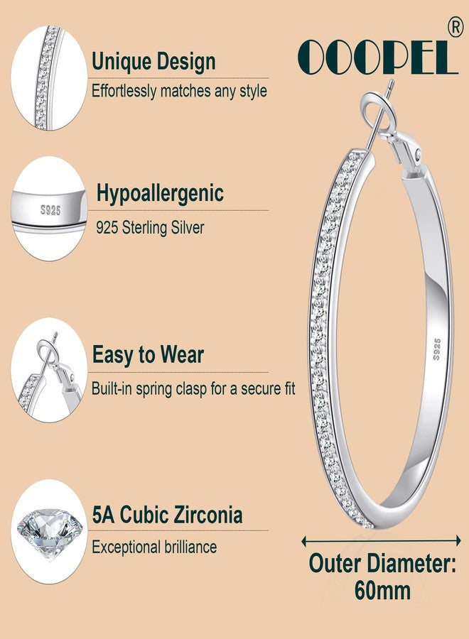 OOOPEL Large Rhinestone Hoops Sparkly Big CZ Hoop Earrings for Women Non Tarnish 925 Sterling Silver/Gold Plated Rhinestone Earrings for Sensitive Ears 30/40/50/60mm, 40, Silver, Cubic Zirconia - Image 4