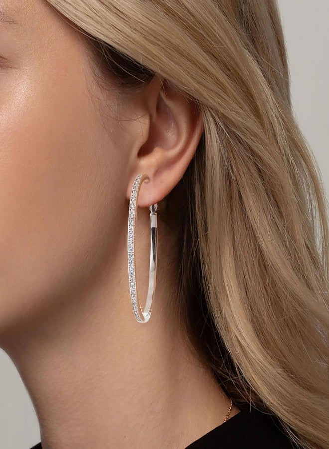 OOOPEL Large Rhinestone Hoops Sparkly Big CZ Hoop Earrings for Women Non Tarnish 925 Sterling Silver/Gold Plated Rhinestone Earrings for Sensitive Ears 30/40/50/60mm, 40, Silver, Cubic Zirconia - Image 5