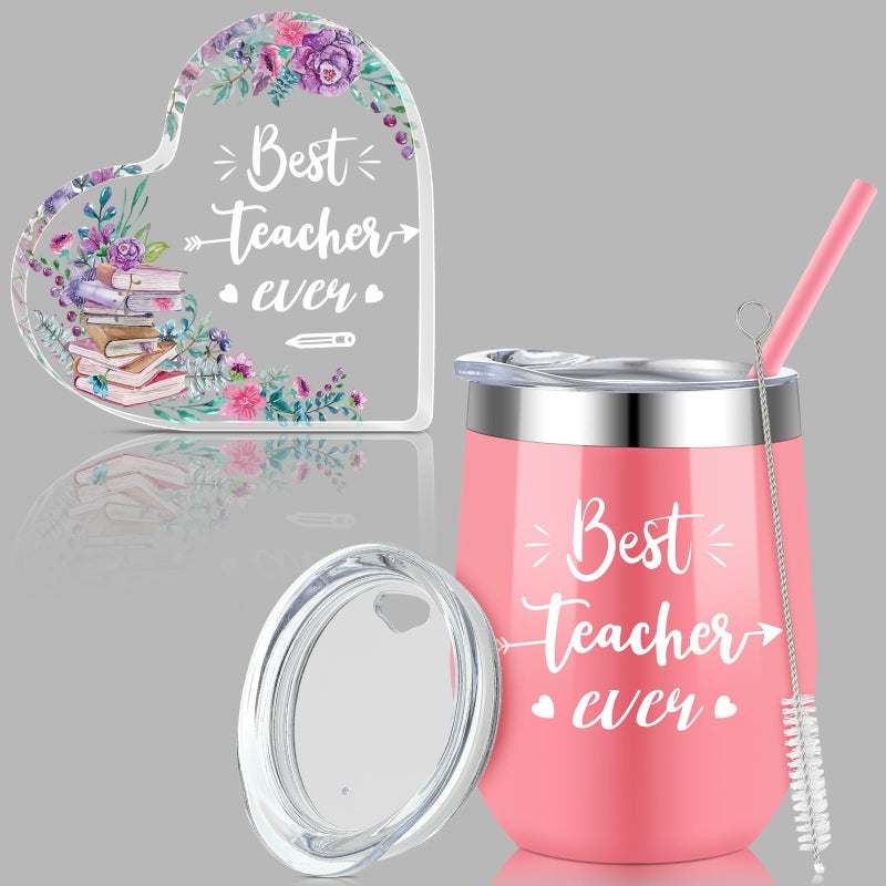 Cunhill 2 Pcs Best Teacher Gifts for Women Appreciation Thank You Gifts Set Tumbler Coffee Mug Keepsake and Paperweight Graduation Decor(Best Teacher Style) - Image 1