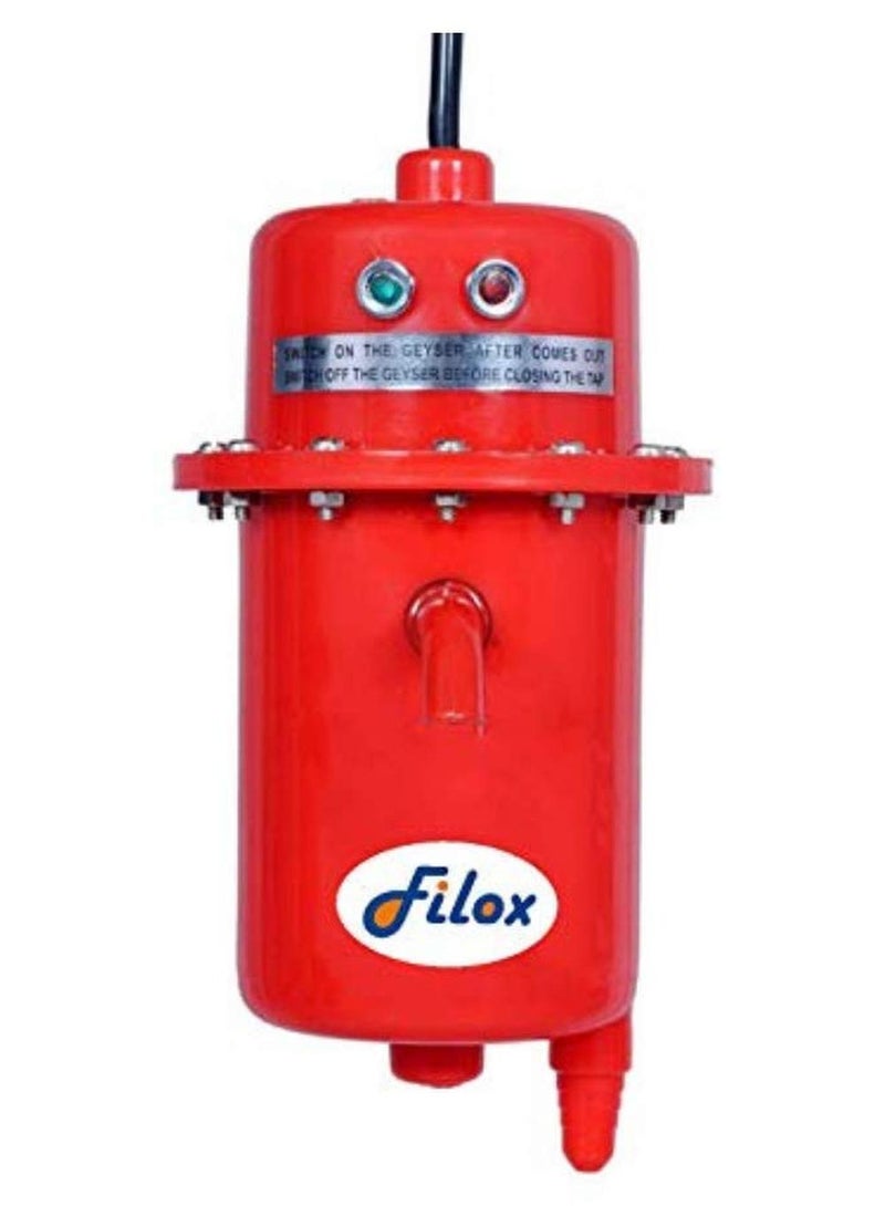 Filox 1L Instant Portable Water HeaterGeyser Instant Running Water Heater ABS Plastic Auto Cut Off and Manual Reset Inlet and Outlet Thread RED