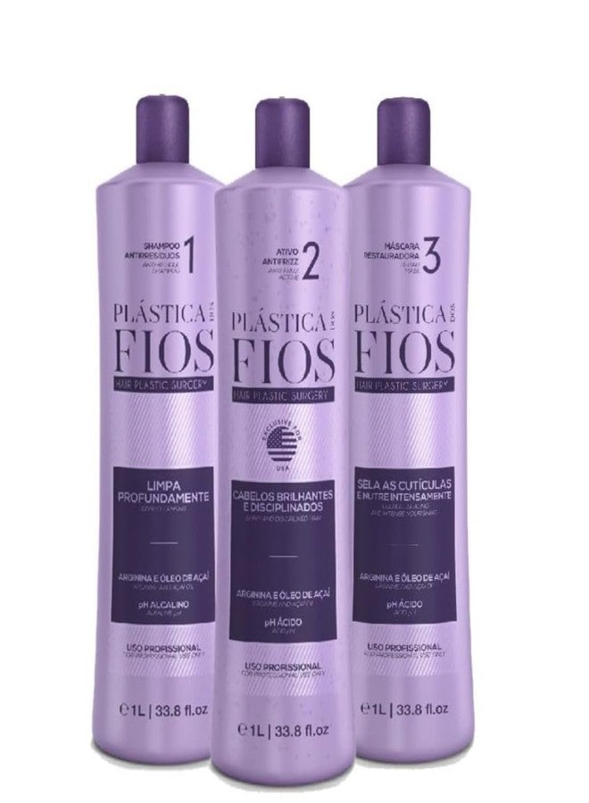 Cadiveu - (3x1 Litter) Plastica Dos Fios Brazilian Keratin Hair Smoothing System, Anti Residue Shampoo And Repair Mask - The Best Treatment System (Set of 3) - Image 1