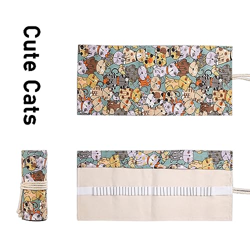 DIYOMR 24/36/72 Slots Pencil Wrap - Roll Up Bag for Artist Colored Pencils, Short Brushes, Drawing & Sketching, NO PENCILS (Cuddly Cat, 24slots) - Image 4