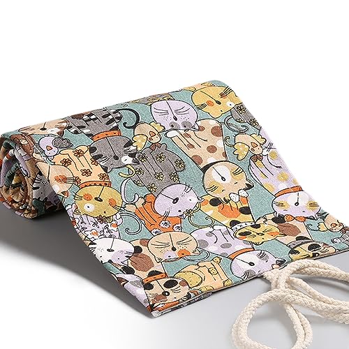 DIYOMR 24/36/72 Slots Pencil Wrap - Roll Up Bag for Artist Colored Pencils, Short Brushes, Drawing & Sketching, NO PENCILS (Cuddly Cat, 24slots) - Image 5